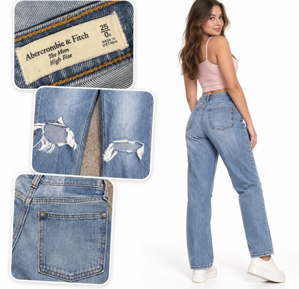 Abercrombie & Fitch Women's Mom Fit Jeans Size 25 Distressed Medium Wash